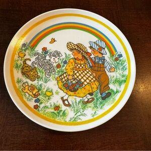 Vintage Children's Maplex  Melamine Plate Rainbow Boy Girl Lamb Bunny Cat